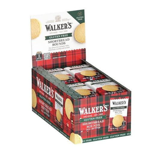 Walkers Shortbread Display - 2 Gluten Free Rounds 24-ct x 1oz (Case of 6) - Three Lions Pantry